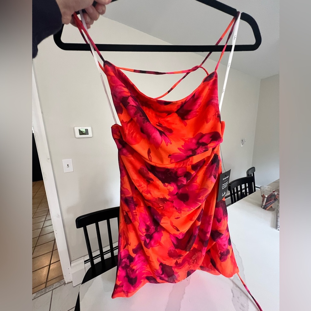 Lulu's Vibrant Floral mini dress in Orange and Pink